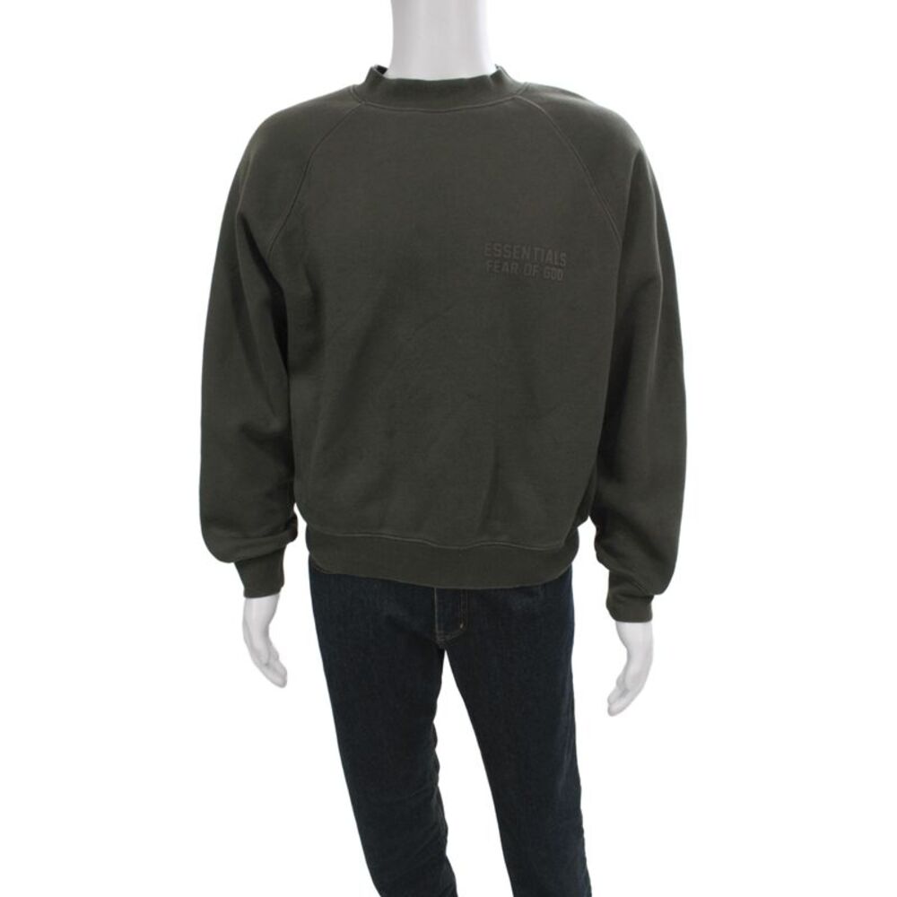 Fear Of God Unisex Pullover Sweatshirt Green Mock Neck Long Sleeve Size S